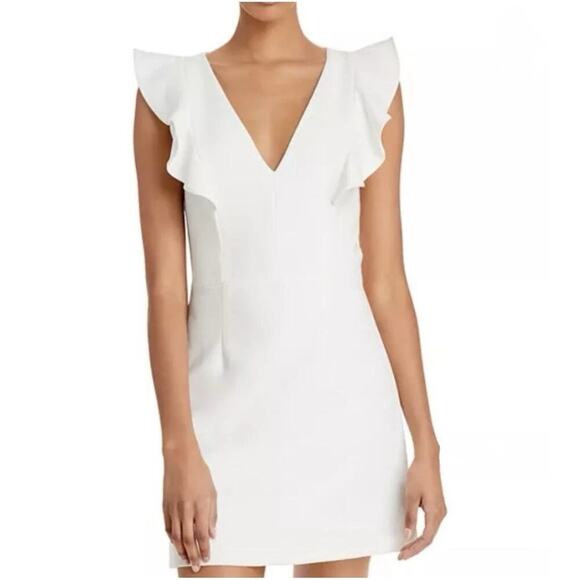 French Connection Whisper Ruffle V-Neck Mini Dress‎ Size M/8 White - Picture 2 of 8